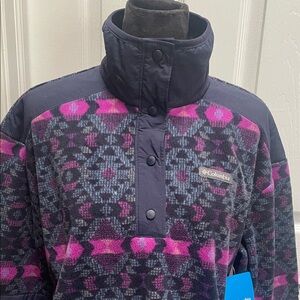 Columbia Women's Patterned Fleece Purple and Navy Pullover Size XL